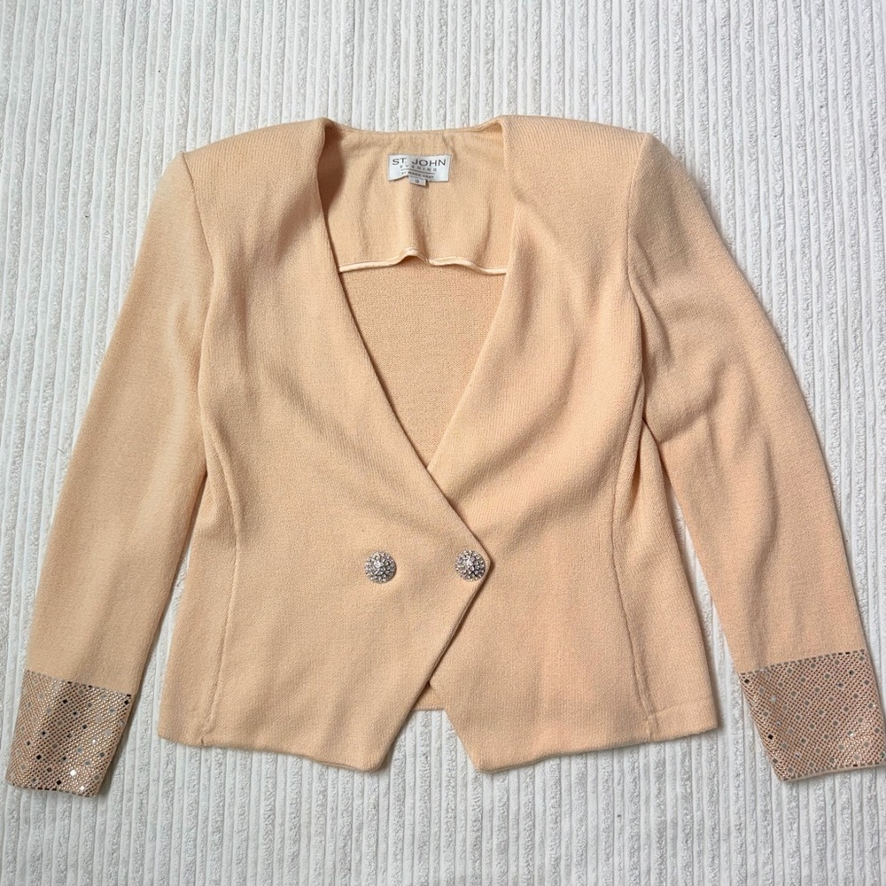 Vintage St. John Evening By Marie Gray Women's Cream Knit Blazer - Picture 1 of 9